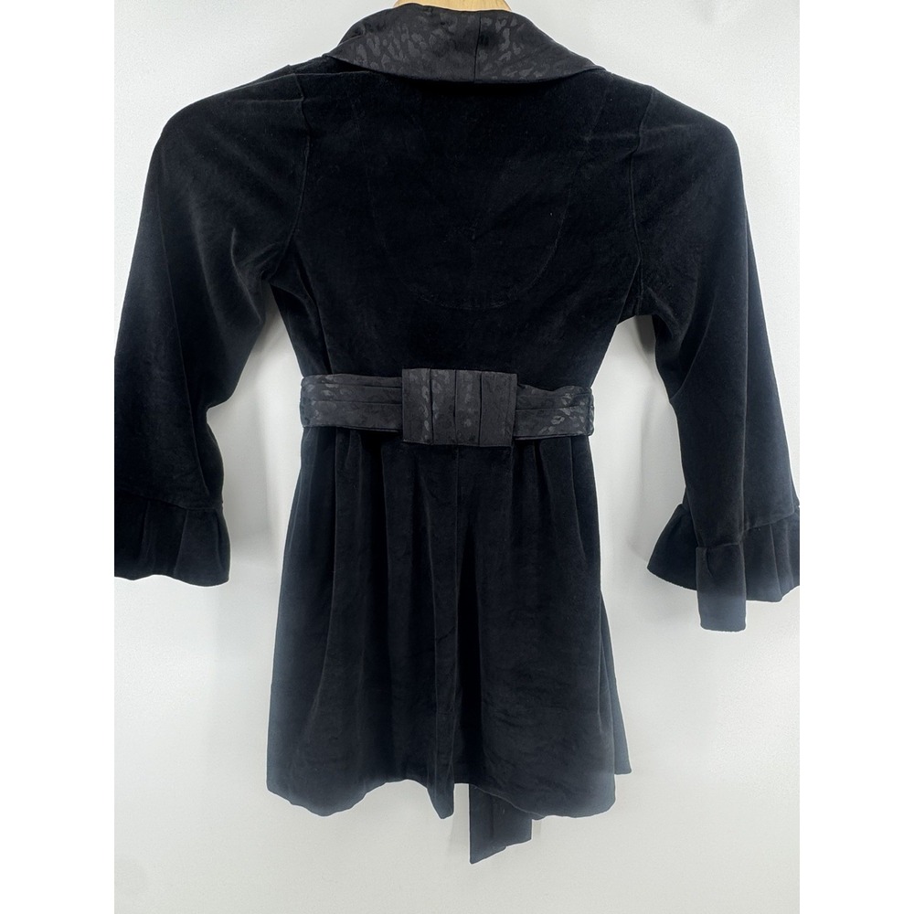 Betsey Johnson Intimates Black Velvet Leopard Satin Ruffle Robe Pockets Small - Picture 2 of 8